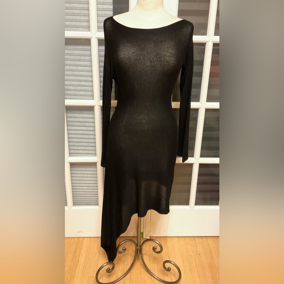 Gabriel.S Dress Black Knitted Asymmetrical With Slit SZ Large - Picture 9 of 12